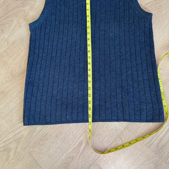 Vintage Unisex Men's Rib Knit Wool Sweater Vest sz L - Blue - Picture 7 of 10